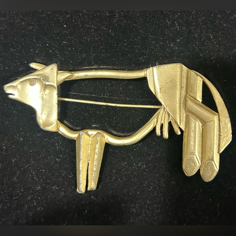 Vintage Modernist Gold Cow Brooch
